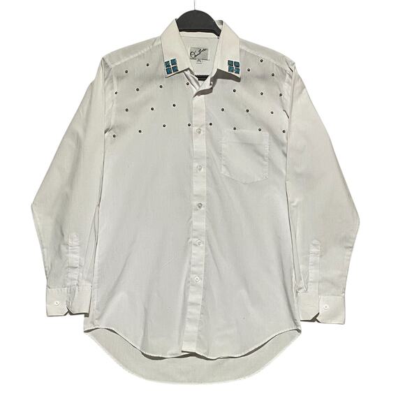 Omni II Ltd Embellished Button Up Shirt Men's 32-33 White With Turquoise Studs - Picture 1 of 9